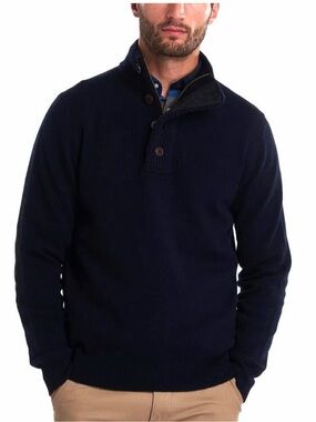 Barbour Essential Elbow Patch Half Zip Wool Sweater